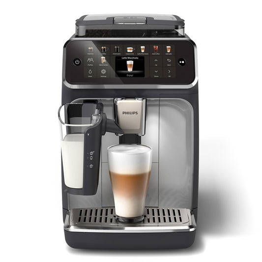 Philips Espresso Grinder Series 5400 - 12 Coffee Specialties, Easy to Clean LatteGo Jug, Intuitive Screen, 4 User Profiles, Black Chrome Bean Coffee Machine (EP5447/90)