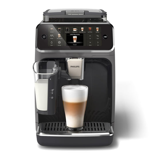 Philips Espresso Grinder Series 5400 - 12 Coffee Specialties, Easy to Clean LatteGo Jug, Intuitive Screen, 4 User Profiles, Black Chrome Bean Coffee Machine (EP5447/90)